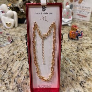 NWT House of Harlow 1960 Gold Chain Link Necklace with Extender: 16”+3”
